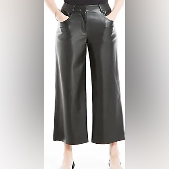 Max Studio Size 14 Black Faux Leather Wide Leg Pants - Picture 1 of 8